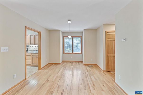 Empty room, Interior, Pendant Lights, Wood Texture Flooring