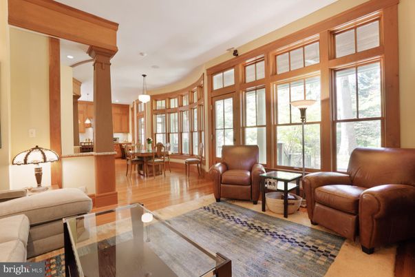 Dining room, Interior, Living room, Pendant Lights, Recessed Lighting, Wood Texture Flooring