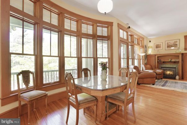 Dining room, Fireplace, Interior, Wood Texture Flooring