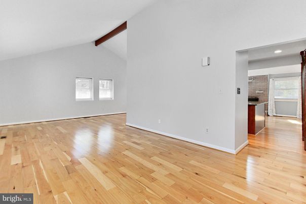 Empty room, Interior, Kitchen, Recessed Lighting, Wooden Beams, Wood Texture Flooring