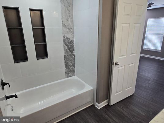 Bathroom, Interior, Marble Walls, Wood Texture Flooring