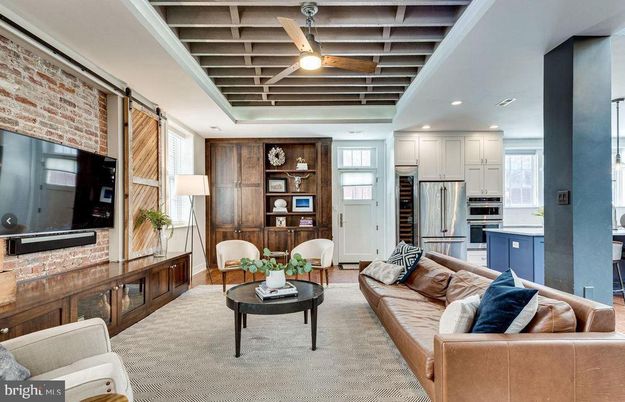 Interior, Kitchen, Living room, Recessed Lighting, Stainless Steel Appliances, Stone Walls