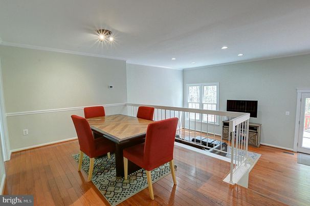 Dining room, Interior, Recessed Lighting, Wood Texture Flooring