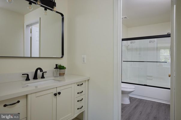 Bathroom, Glass Shower, Interior, Wood Texture Flooring