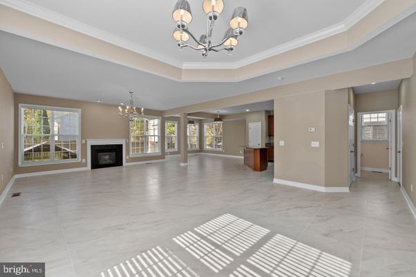 Chandelier, Empty room, Fireplace, Interior, Marble, Recessed Lighting