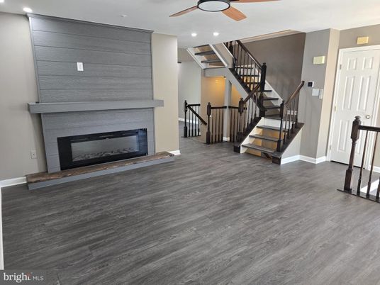 Fireplace, Interior, Recessed Lighting, Wood Texture Flooring