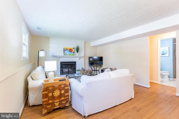 Bathroom, Fireplace, Interior, Living room, Wood Texture Flooring