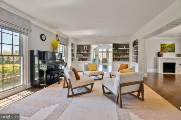Fireplace, Interior, Living room, Piano, Recessed Lighting, Wood Texture Flooring