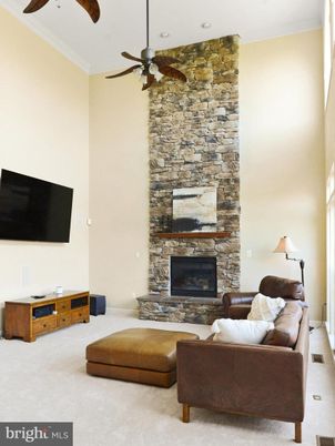 Fireplace, Interior, Living room, Recessed Lighting, Stone Walls