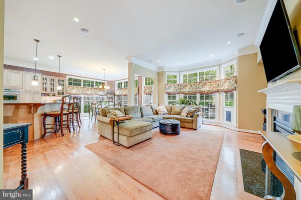 Dining room, Fireplace, Interior, Kitchen, Living room, Pendant Lights, Recessed Lighting, Wood Texture Flooring