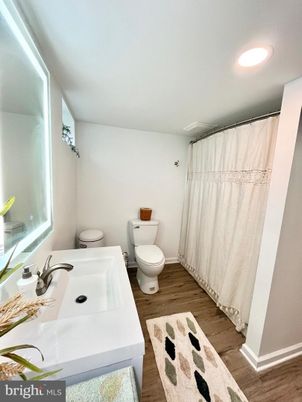 Bathroom, Interior, Recessed Lighting, Wood Texture Flooring