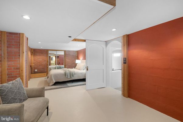 Bedroom, Interior, Recessed Lighting, Stone Walls