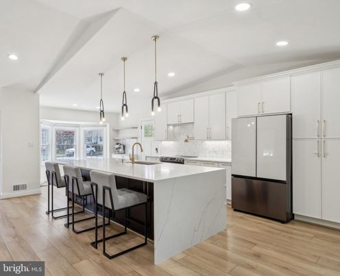 Interior, Kitchen, Pendant Lights, Recessed Lighting, Wood Texture Flooring