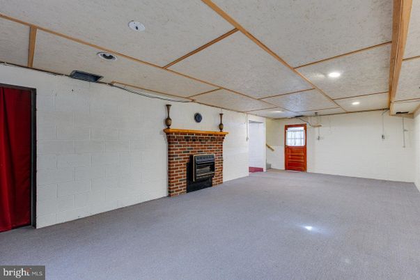 Empty room, Fireplace, Interior, Recessed Lighting, Stone Walls