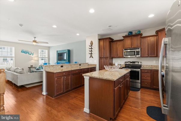 Interior, Kitchen, Living room, Recessed Lighting, Stainless Steel Appliances, Wood Texture Flooring