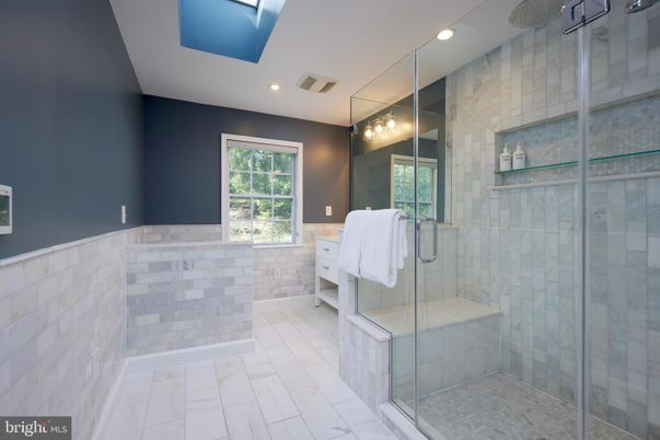 Bathroom, Glass Shower, Interior, Marble, Recessed Lighting
