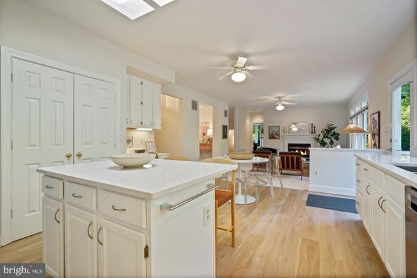 Dining room, Fireplace, Interior, Kitchen, Wood Texture Flooring