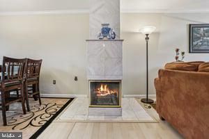 Dining room, Fireplace, Interior, Wood Texture Flooring