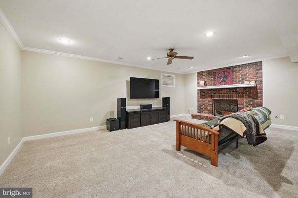 Fireplace, Interior, Recessed Lighting, Stone Walls