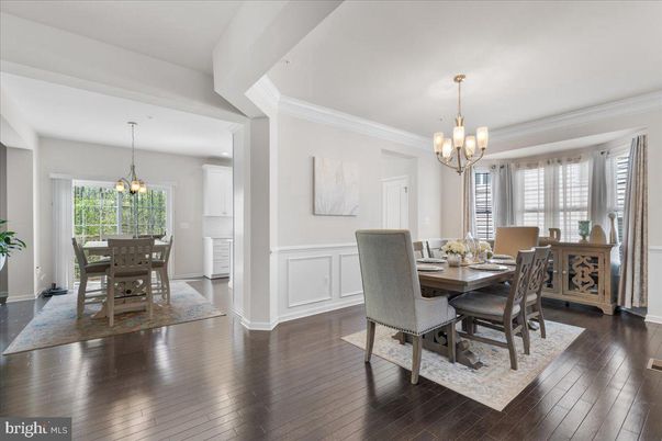 Chandelier, Dining room, Interior, Wood Texture Flooring
