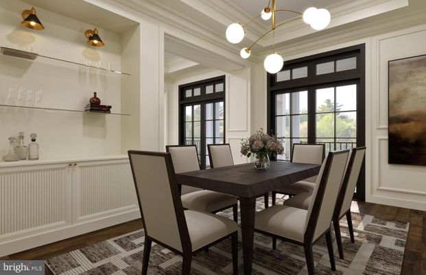Dining room, Interior, Pendant Lights, Wood Texture Flooring