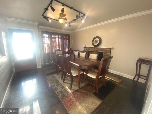 Dining room, Fireplace, Interior, Wood Texture Flooring