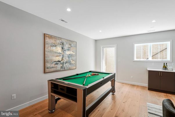 Billiard Table, Game Room, Interior, Recessed Lighting, Wood Texture Flooring