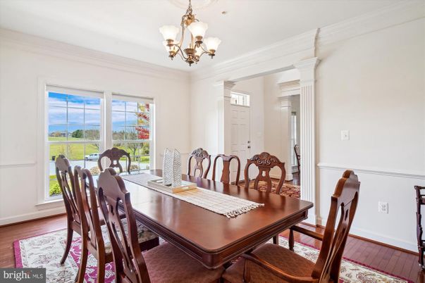 Chandelier, Dining room, Interior, Wood Texture Flooring