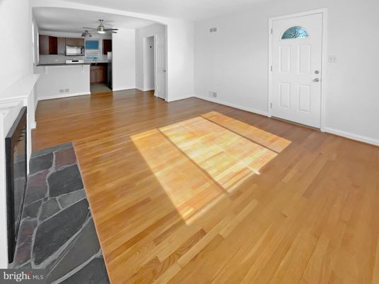 Empty room, Fireplace, Interior, Kitchen, Wood Texture Flooring