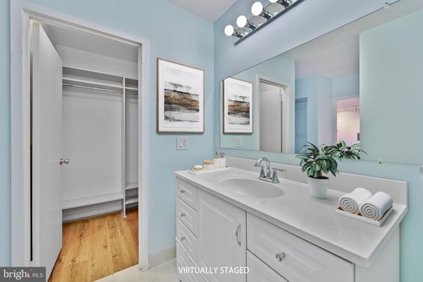 Bathroom, Dual Sink Vanities, Interior, Wood Texture Flooring