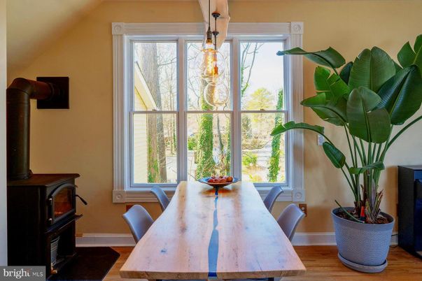 Dining room, Interior, Pendant Lights, Wood Texture Flooring