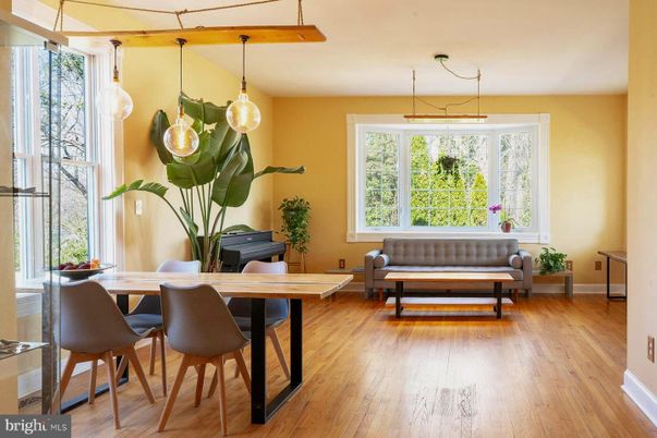 Dining room, Interior, Pendant Lights, Wood Texture Flooring