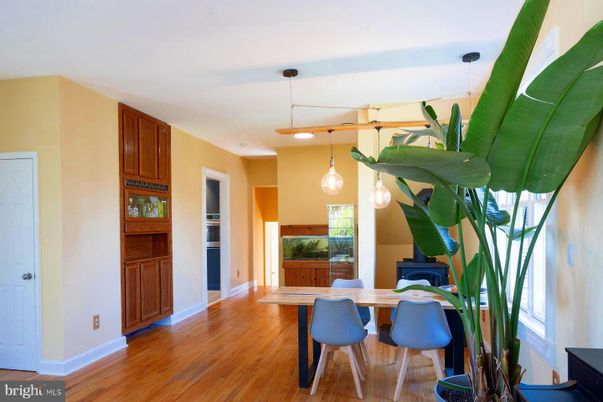 Dining room, Interior, Pendant Lights, Wood Texture Flooring
