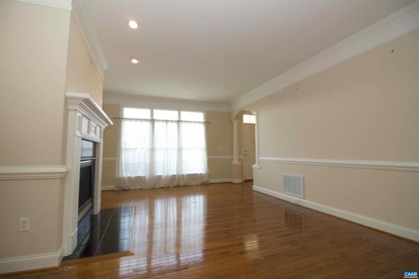 Empty room, Fireplace, Interior, Recessed Lighting, Wood Texture Flooring
