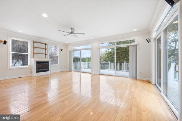 Empty room, Fireplace, Interior, Recessed Lighting, Wood Texture Flooring