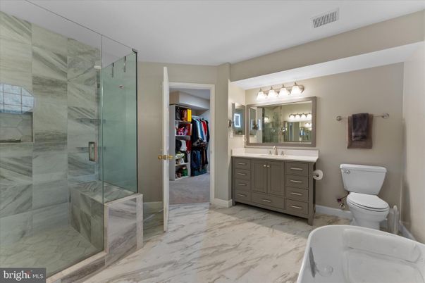 Bathroom, Dual Sink Vanities, Glass Shower, Interior, Marble