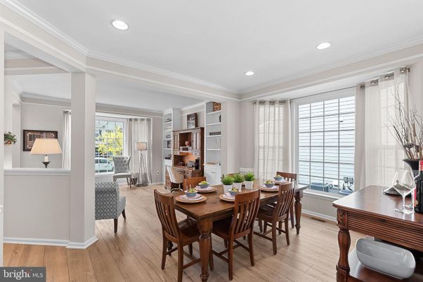 Dining room, Interior, Recessed Lighting, Wood Texture Flooring