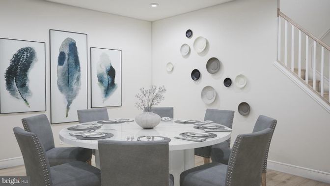 Dining room, Interior, Recessed Lighting, Wood Texture Flooring