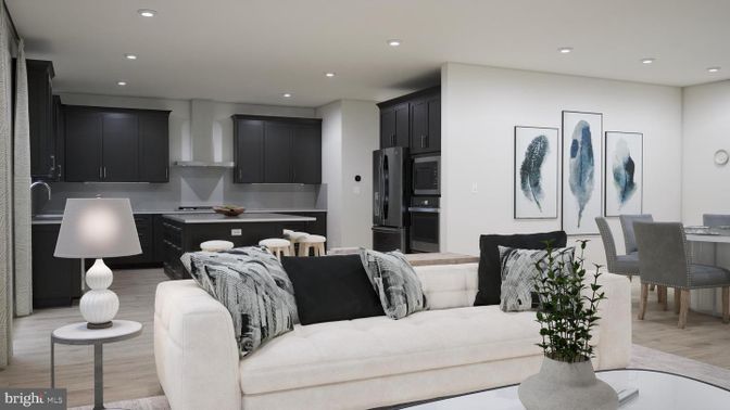 Dining room, Interior, Kitchen, Living room, Recessed Lighting, Wood Texture Flooring