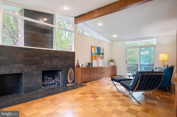 Fireplace, Interior, Recessed Lighting, Wooden Beams, Wood Texture Flooring