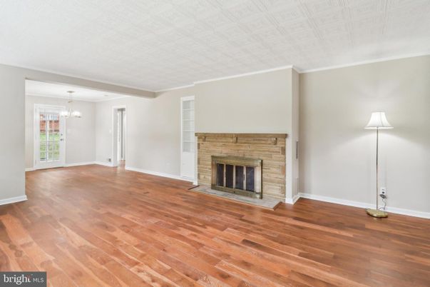Chandelier, Empty room, Fireplace, Interior, Wood Texture Flooring