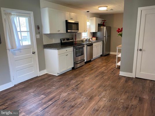 Interior, Kitchen, Pendant Lights, Stainless Steel Appliances, Wood Texture Flooring