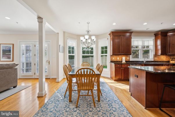 Chandelier, Dining room, Interior, Kitchen, Recessed Lighting, Wood Texture Flooring