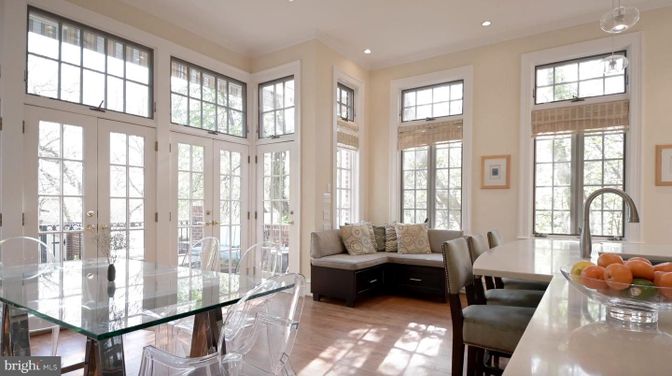 Dining room, Interior, Recessed Lighting, Wood Texture Flooring
