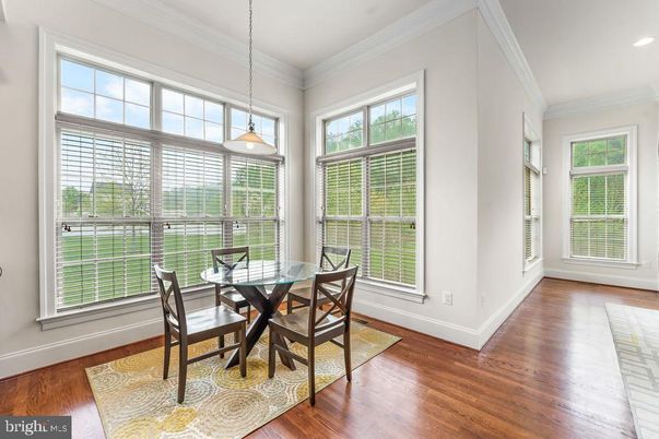 Dining room, Interior, Pendant Lights, Recessed Lighting, Wood Texture Flooring