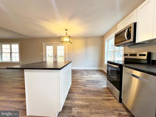 Interior, Kitchen, Pendant Lights, Stainless Steel Appliances, Wood Texture Flooring