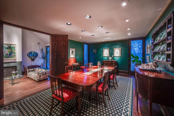 Dining room, Interior, Recessed Lighting, Wood Texture Flooring
