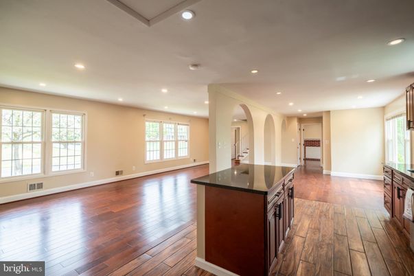 Empty room, Interior, Kitchen, Recessed Lighting, Wood Texture Flooring