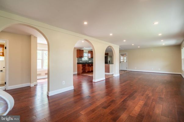 Empty room, Interior, Kitchen, Recessed Lighting, Wood Texture Flooring