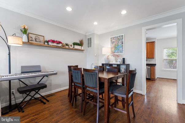 Dining room, Interior, Recessed Lighting, Wood Texture Flooring